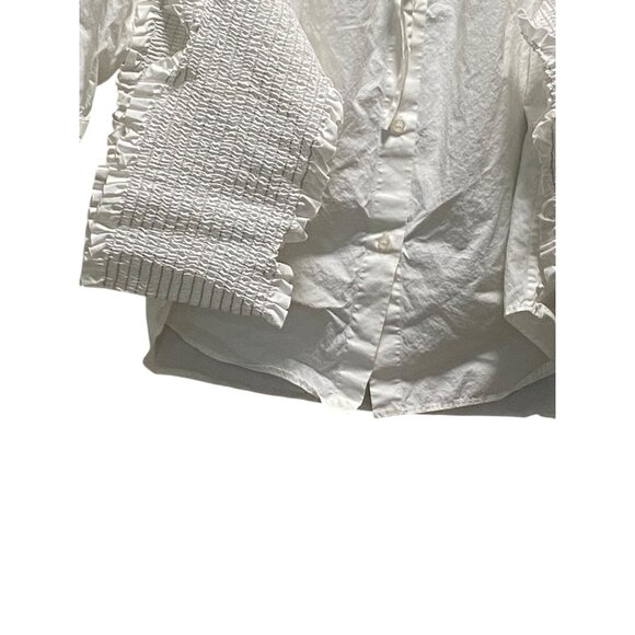 MSGM Milano Off Shoulder Smocked Button Down Blouse White Size 42 NWOT Designer - Picture 9 of 15